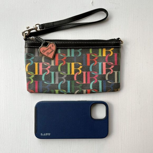 Y2K Dooney & Bourke Rainbow Monogram Wristlet Zip Pouch with Heart Tag - Picture 3 of 14
